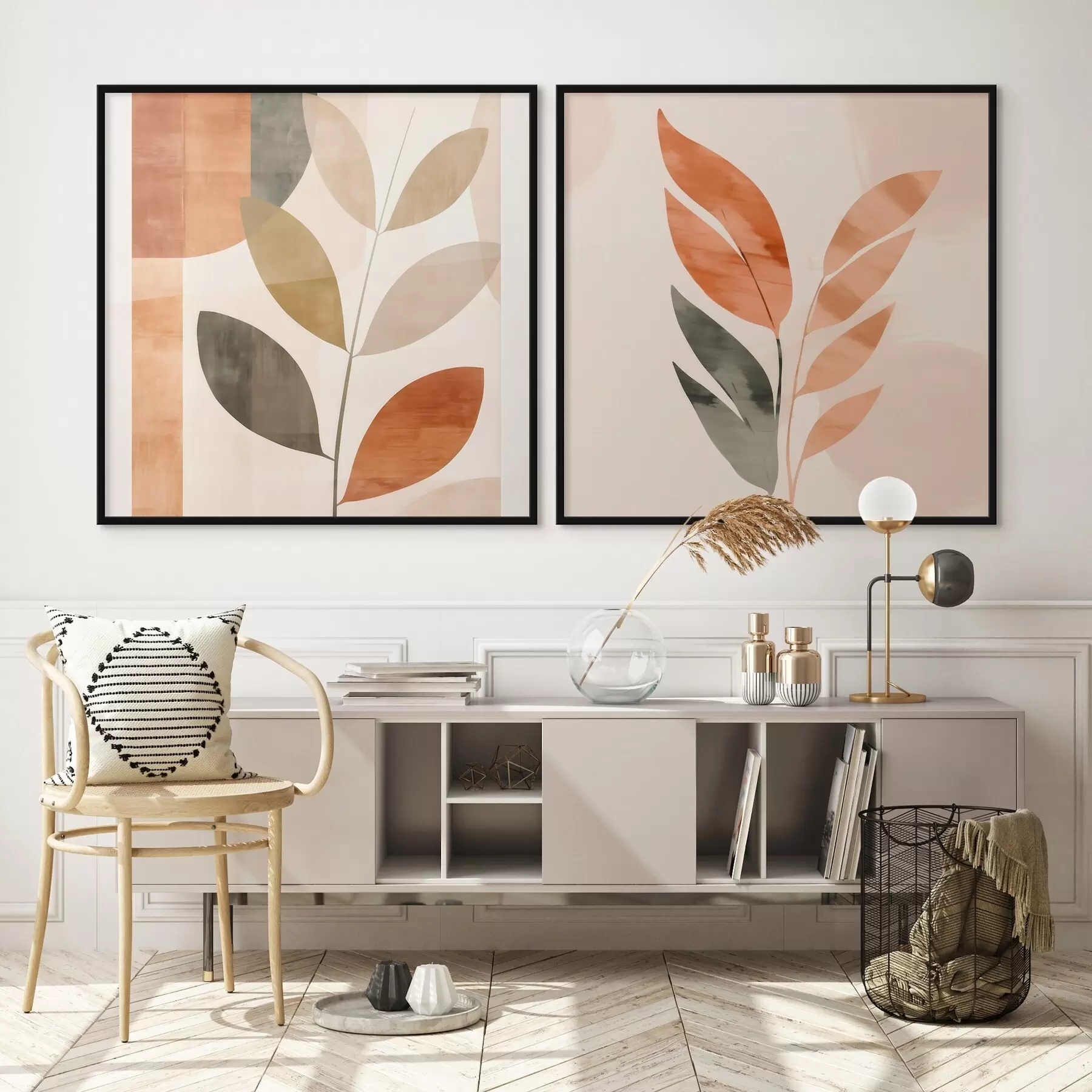 murales de pared Representación estilizada de una planta en una gama de colores tranquilos. d00984