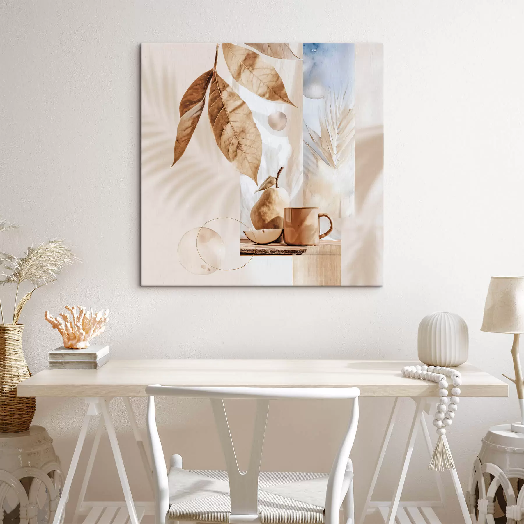 murales de pared Resumen con hojas, pera y taza s47047