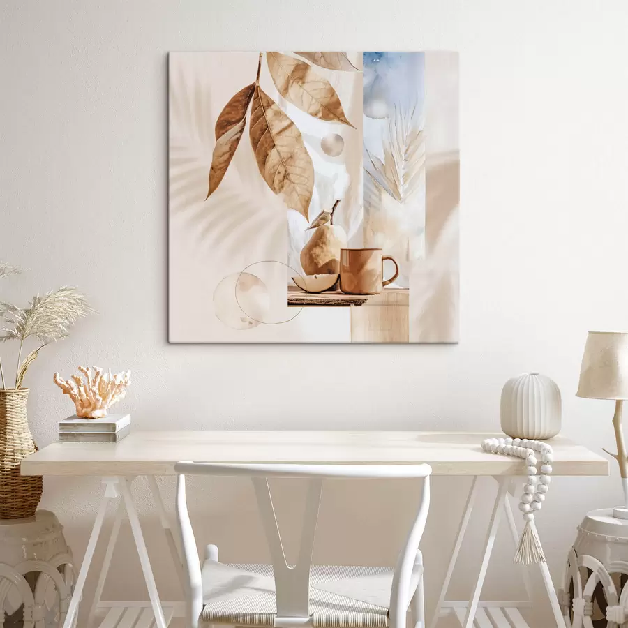 murales de pared Resumen con hojas, pera y taza s47047