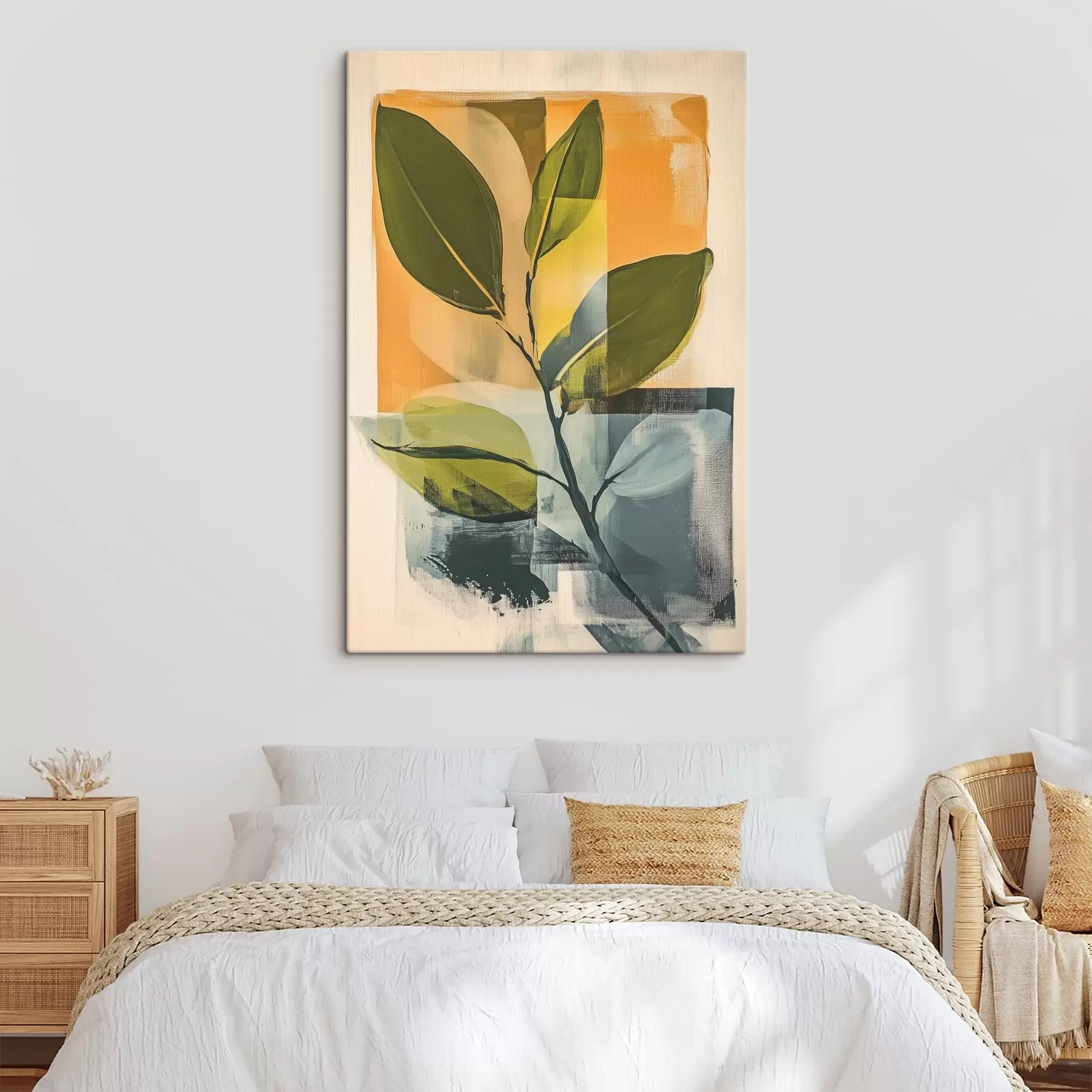 murales de pared Una rama con hojas sobre un fondo abstracto. s47250