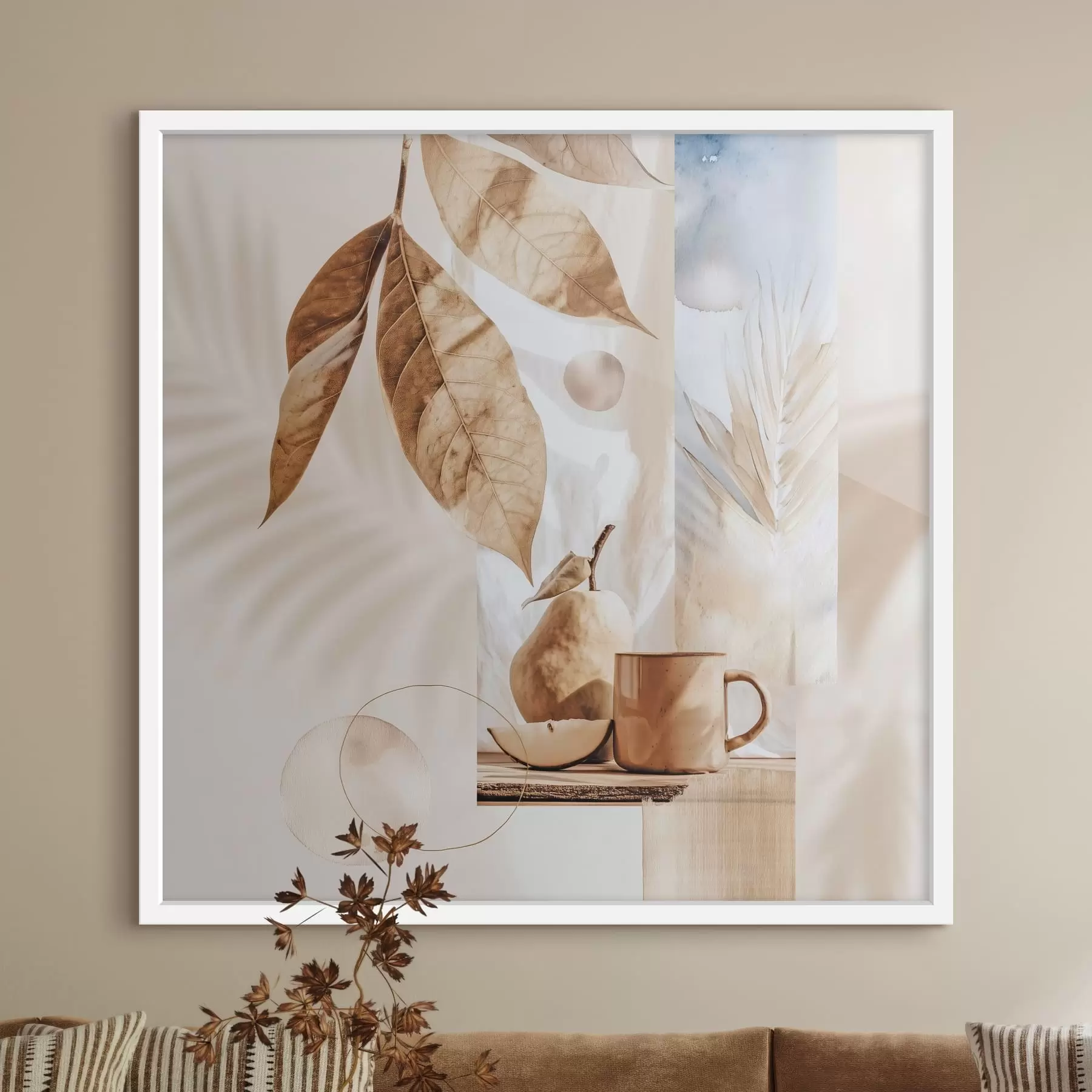 murales de pared Resumen con hojas, pera y taza f47047