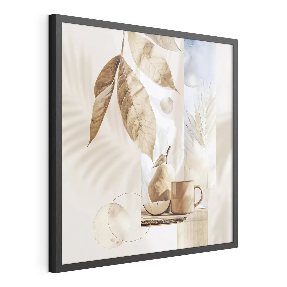 Poster Resumen con hojas, pera y taza f47047