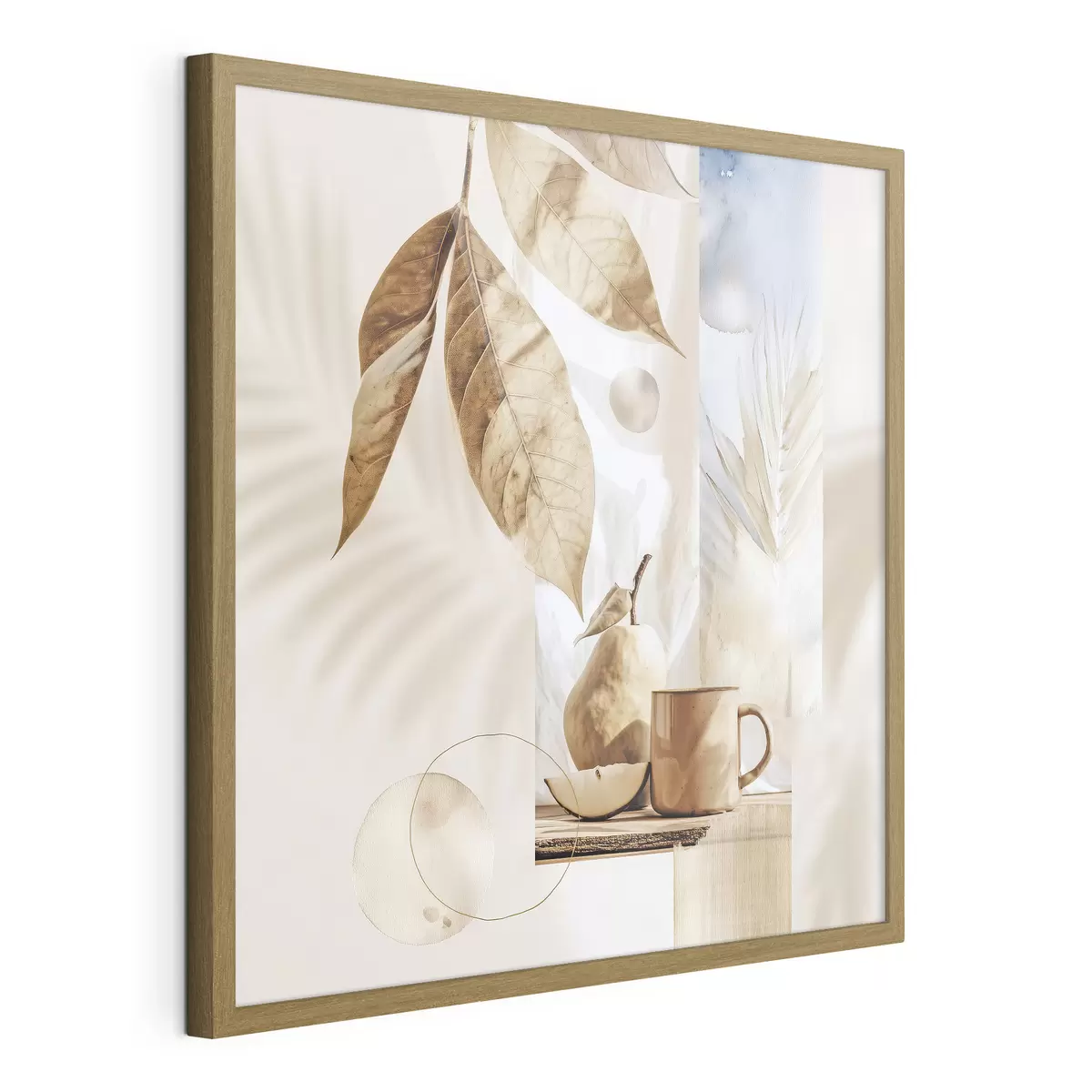 Poster Resumen con hojas, pera y taza f47047