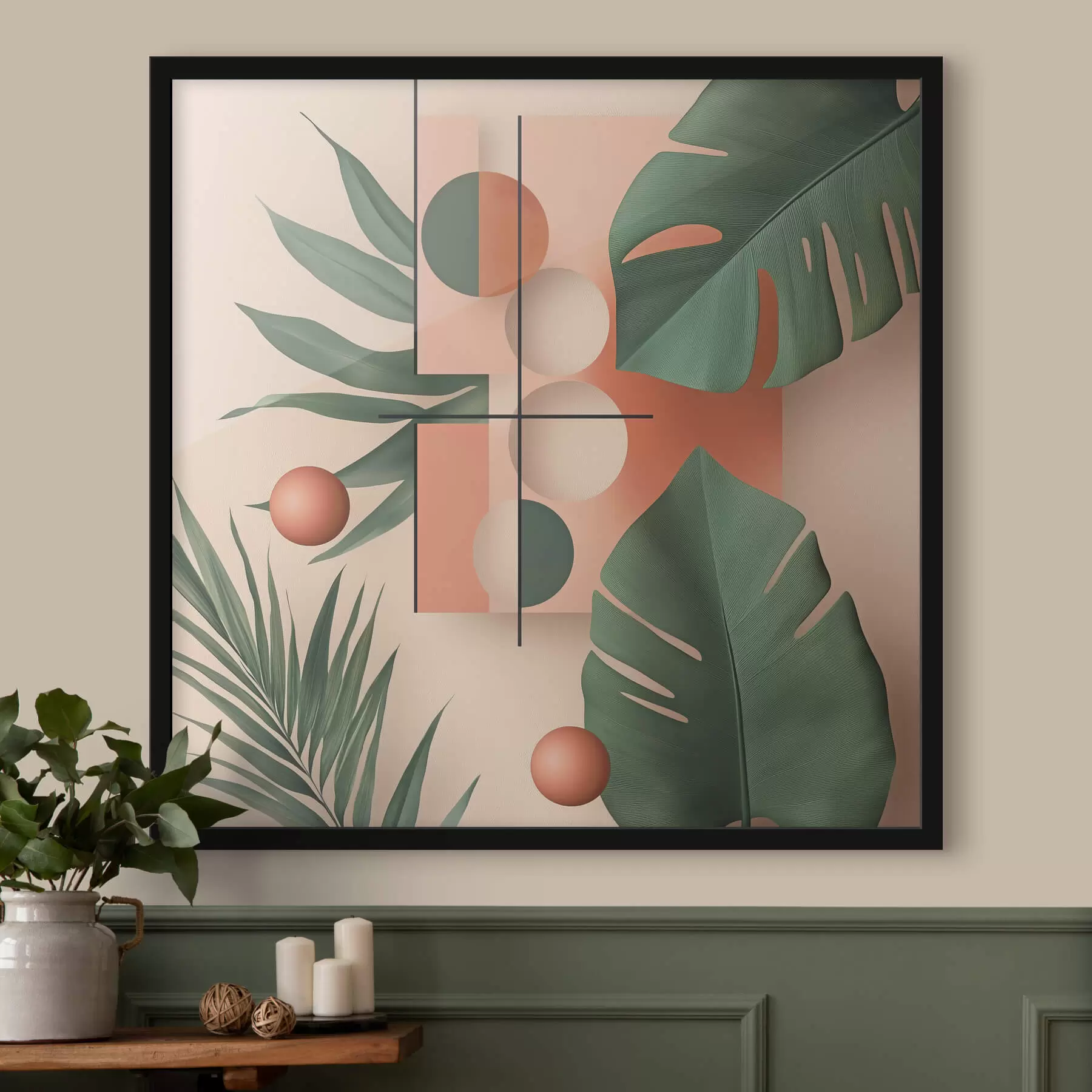 murales de pared Abstracción con grandes hojas tropicales f47099