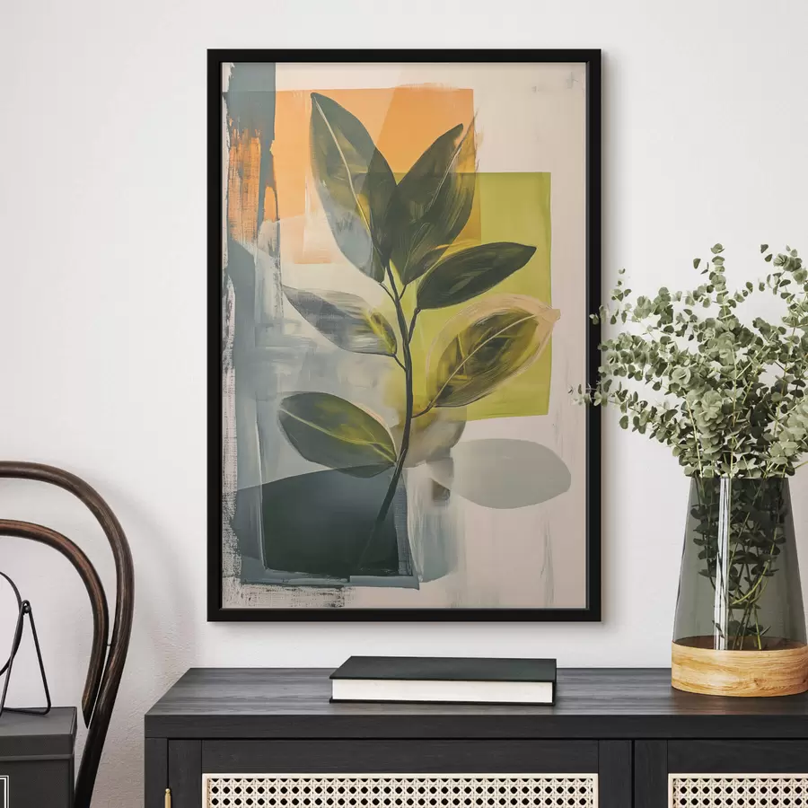 murales de pared Una rama con hojas sobre un fondo abstracto. f47249