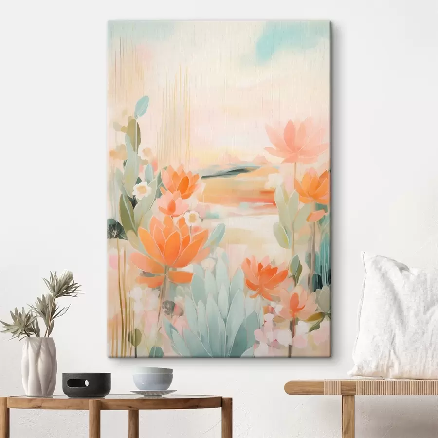 murales de pared Paisaje floral en tonos rosas y azules con un estilo pictórico contemporáneo. s46931