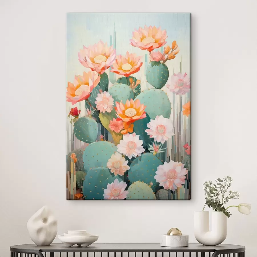 murales de pared Jardín de flores de cactus en una suave paleta de colores pastel con estilo ilustrativo. s46935