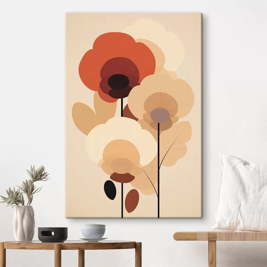 murales de pared Flores abstractas en una cálida paleta de tonos beige con un estilo minimalista. s46942