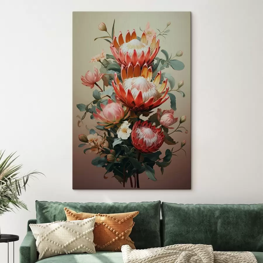 murales de pared Composición con grandes proteas en un estilo pictórico digital moderno. s46947