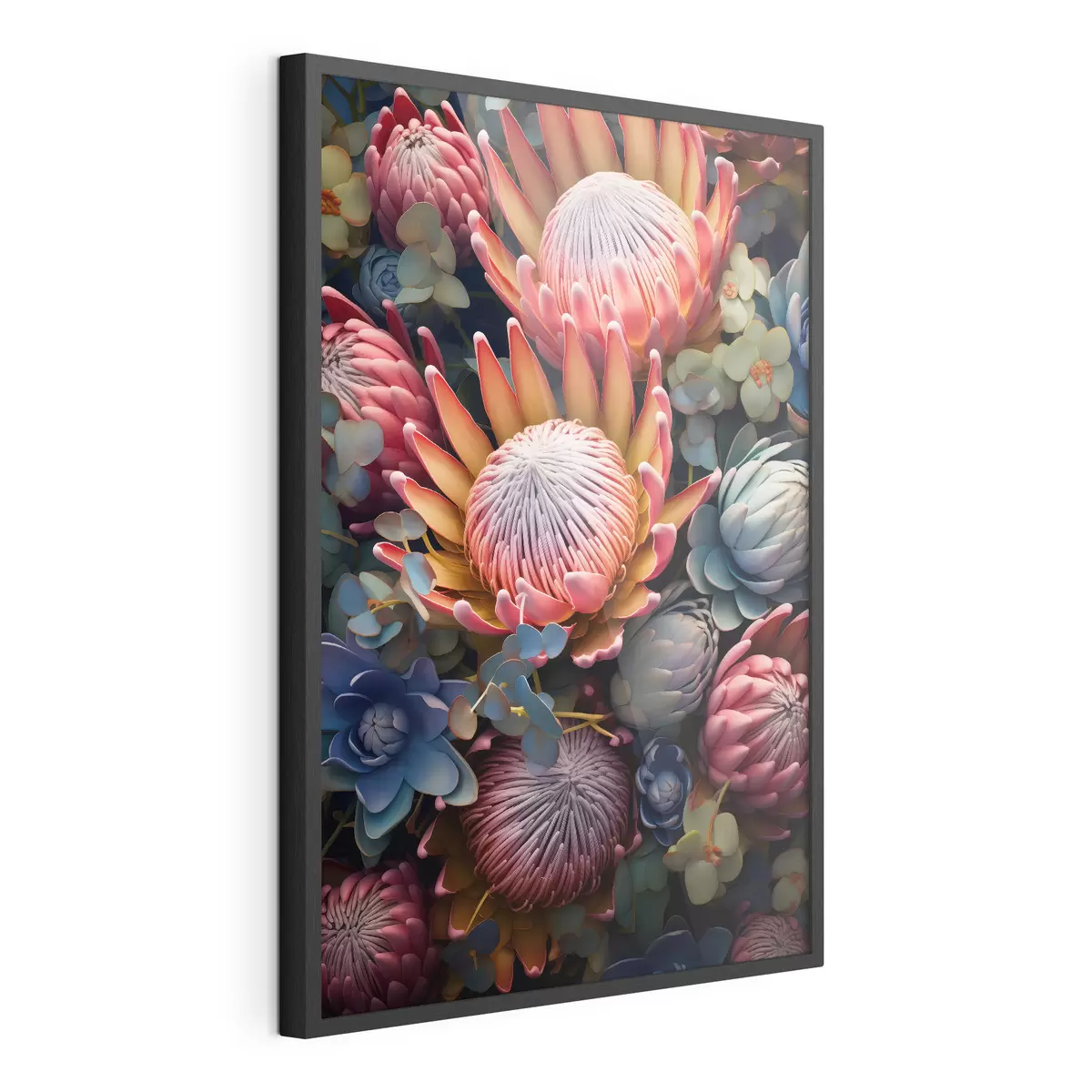 Poster Composición de proteas, eucaliptos y suculentas en un estilo artístico digital fotorrealista. f46925