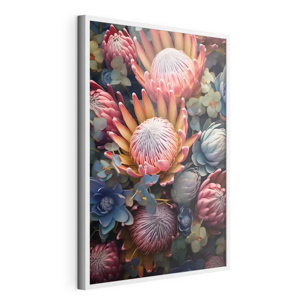 Poster Composición de proteas, eucaliptos y suculentas en un estilo artístico digital fotorrealista. f46925