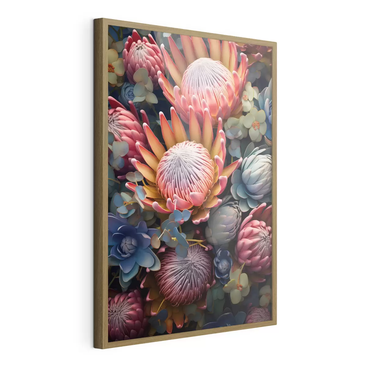 Poster Composición de proteas, eucaliptos y suculentas en un estilo artístico digital fotorrealista. f46925