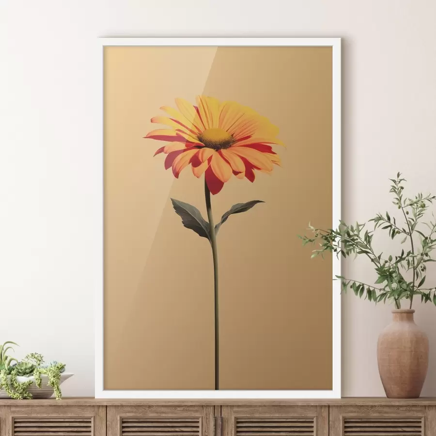 murales de pared Flor de gerbera sobre fondo liso con luz suave en estilo minimalista f46928