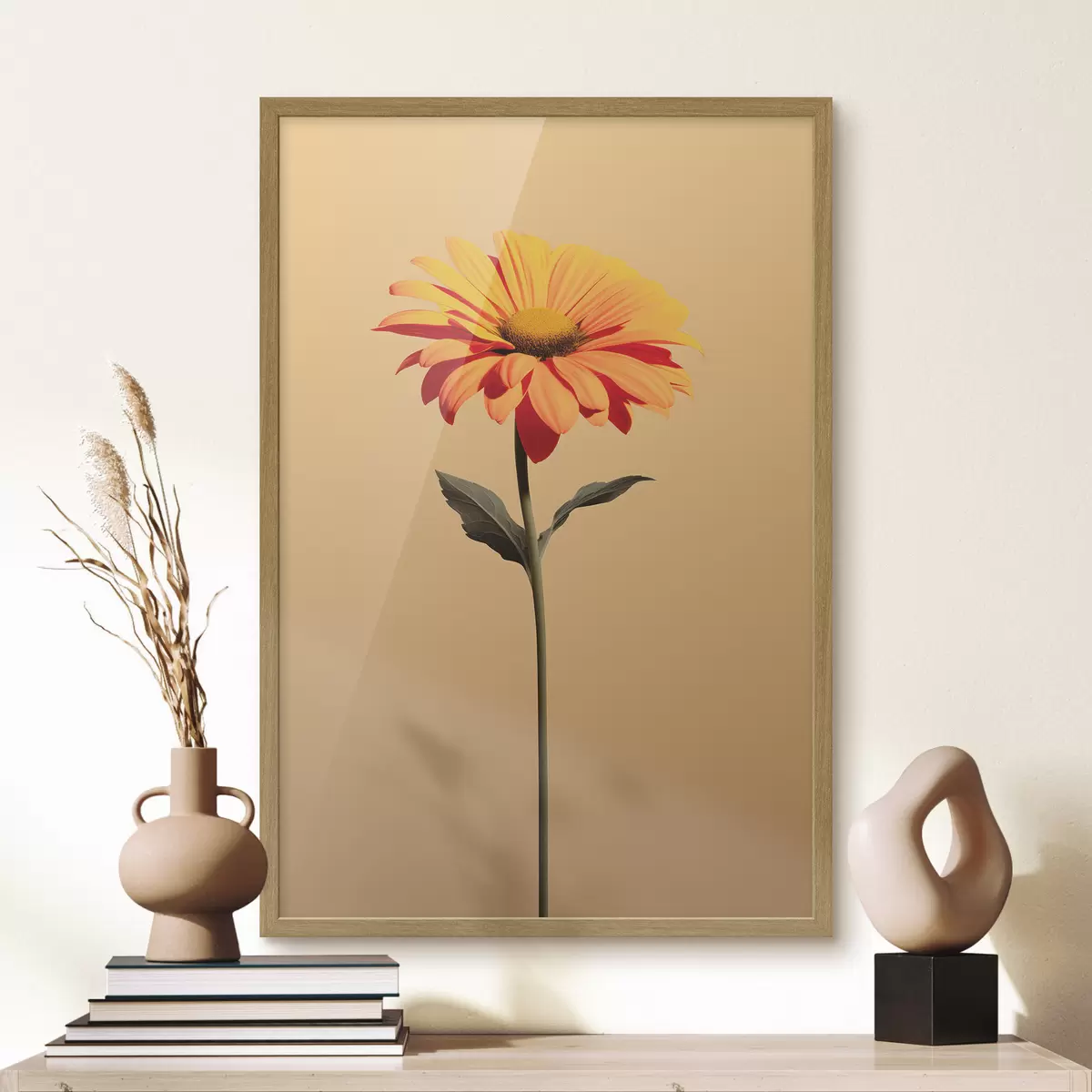 Poster Flor de gerbera sobre fondo liso con luz suave en estilo minimalista f46928