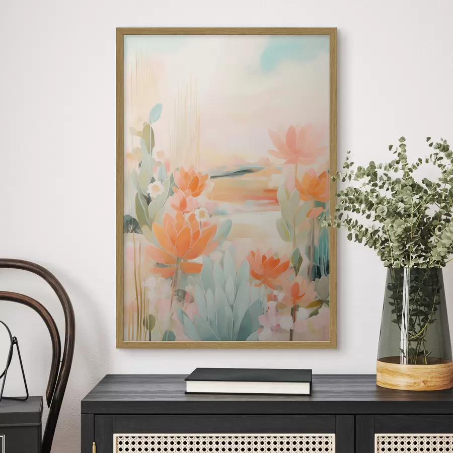 murales de pared Paisaje floral en tonos rosas y azules con un estilo pictórico contemporáneo. f46931