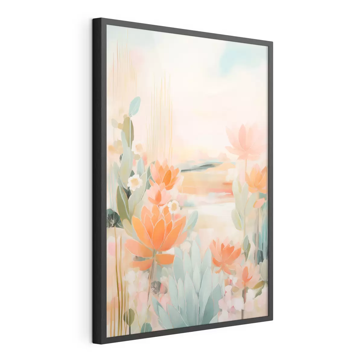 Poster Paisaje floral en tonos rosas y azules con un estilo pictórico contemporáneo. f46931