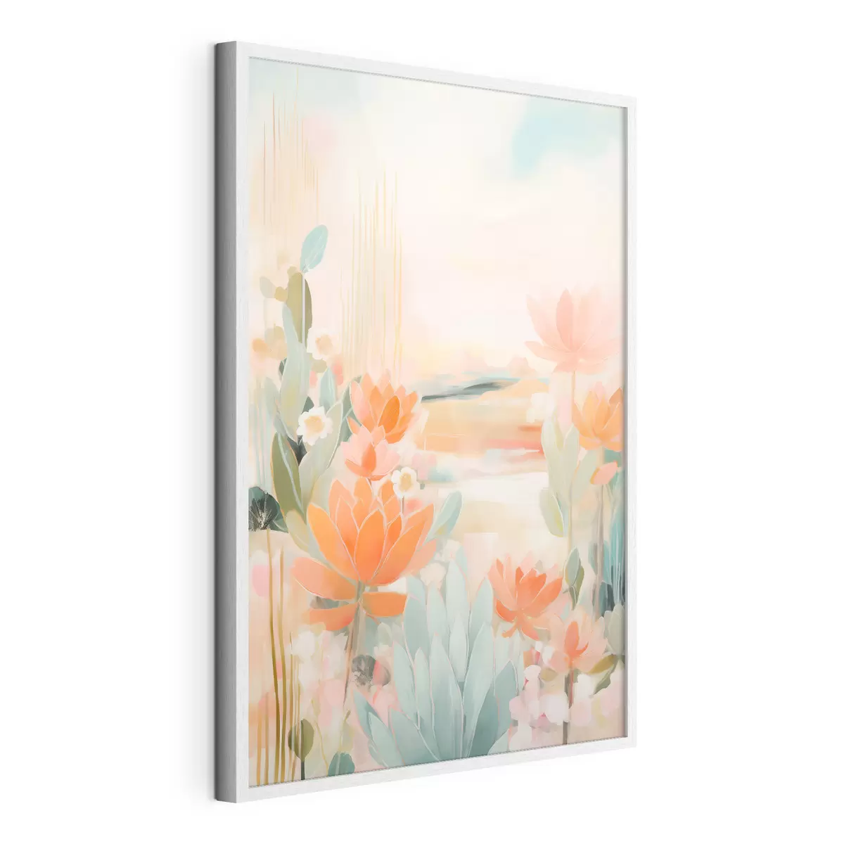 Poster Paisaje floral en tonos rosas y azules con un estilo pictórico contemporáneo. f46931