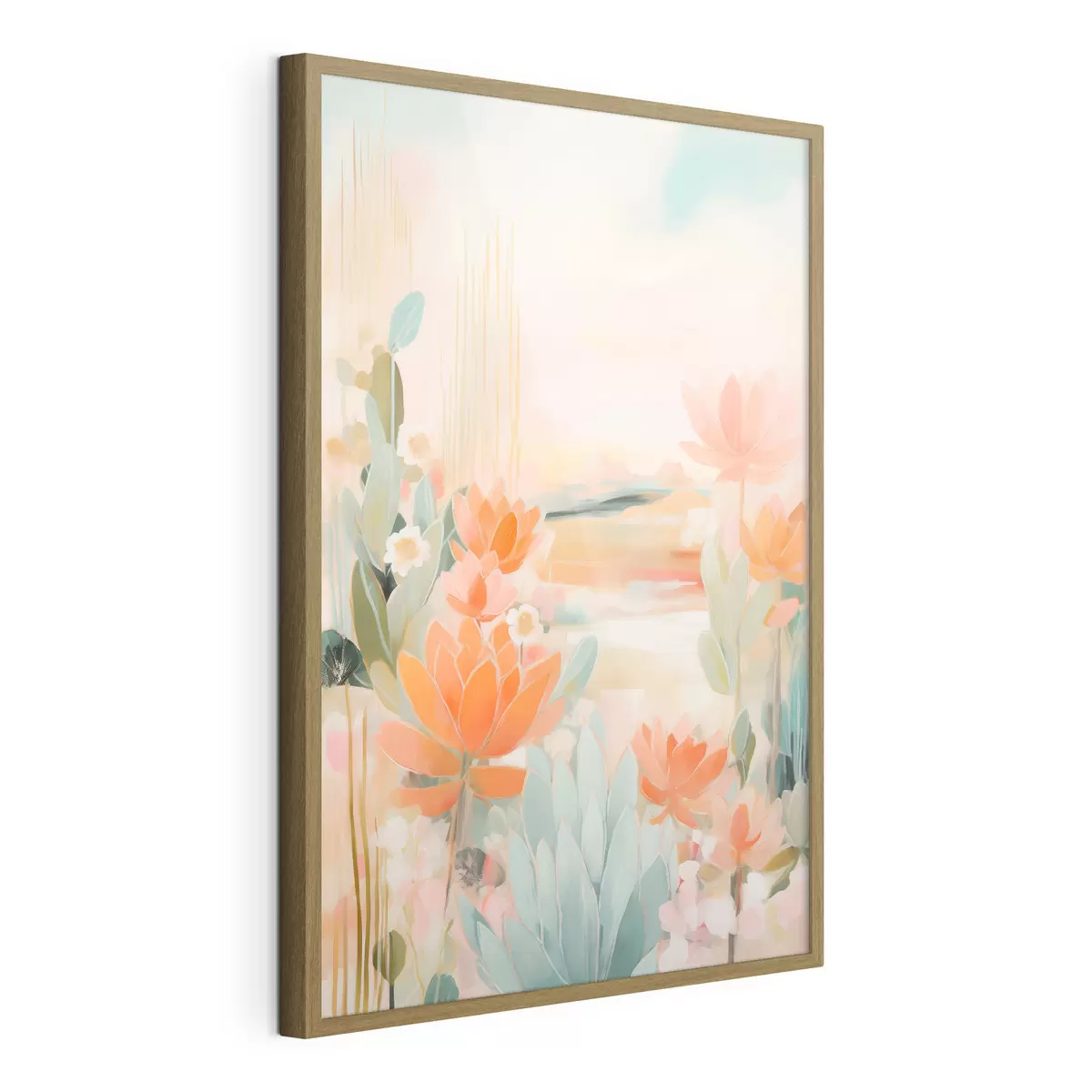 Poster Paisaje floral en tonos rosas y azules con un estilo pictórico contemporáneo. f46931
