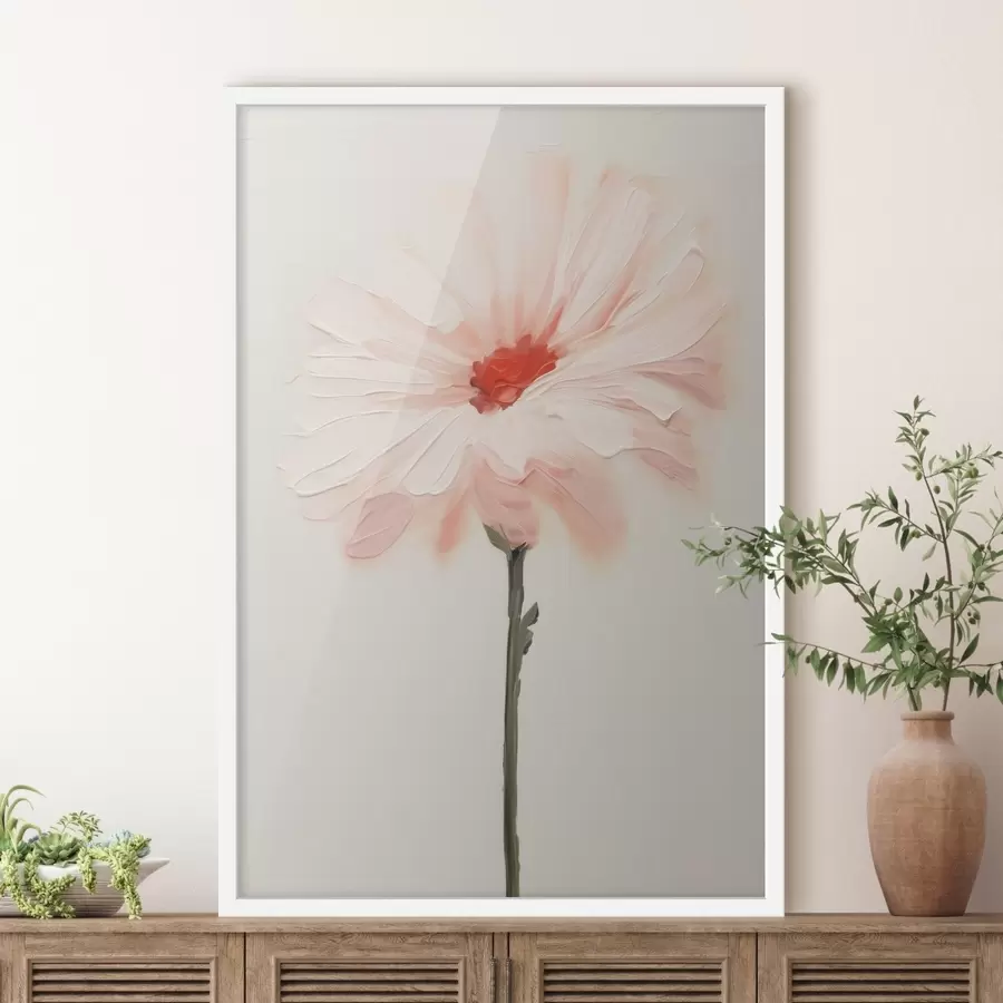 murales de pared Flor blanca y rosa con pinceladas expresivas en estilo de pintura al óleo. f46933