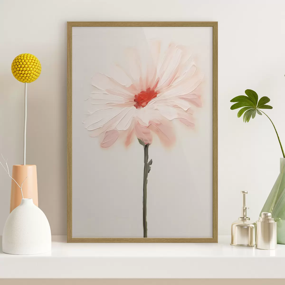 Poster Flor blanca y rosa con pinceladas expresivas en estilo de pintura al óleo. f46933