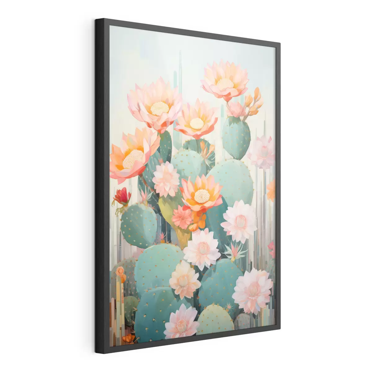 Poster Jardín de flores de cactus en una suave paleta de colores pastel con estilo ilustrativo. f46935