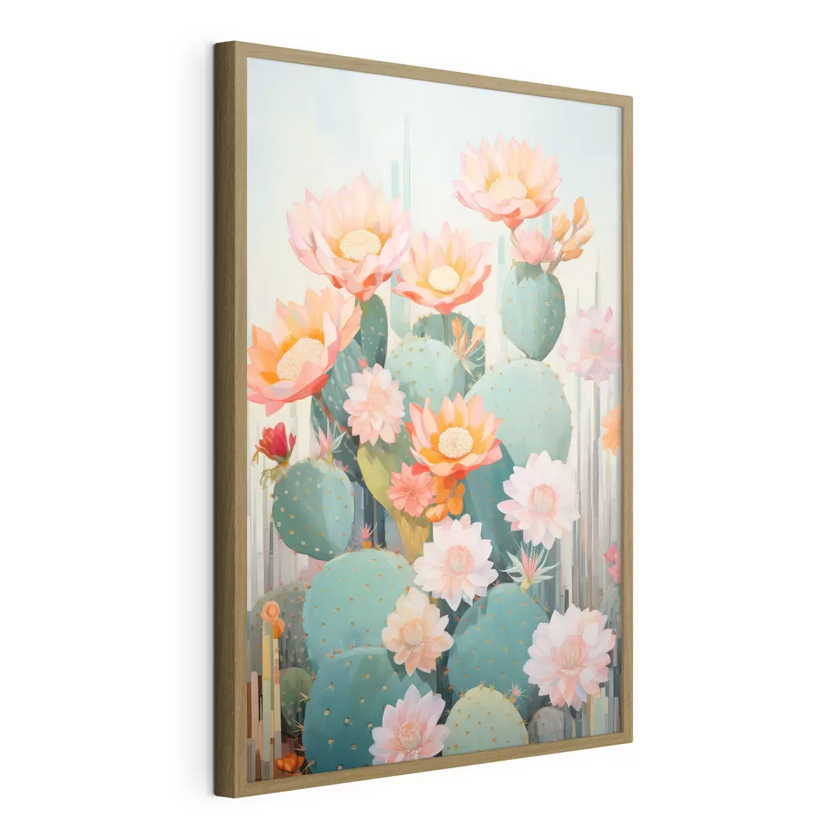 Poster Jardín de flores de cactus en una suave paleta de colores pastel con estilo ilustrativo. f46935