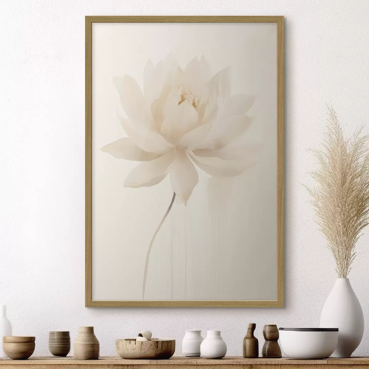 Poster Delicado loto blanco sobre fondo claro en estilo minimalista. f46936