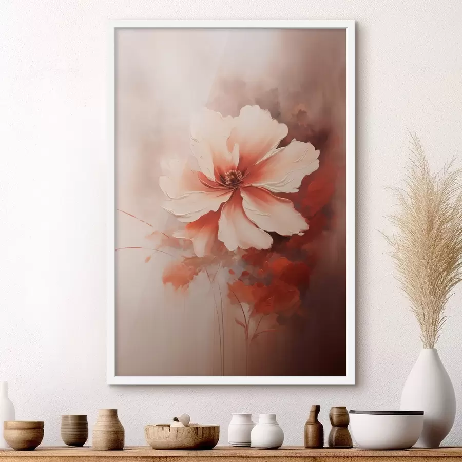 murales de pared Delicada flor de coral blanco sobre un fondo difuminado, al estilo de una pintura al óleo. f46938