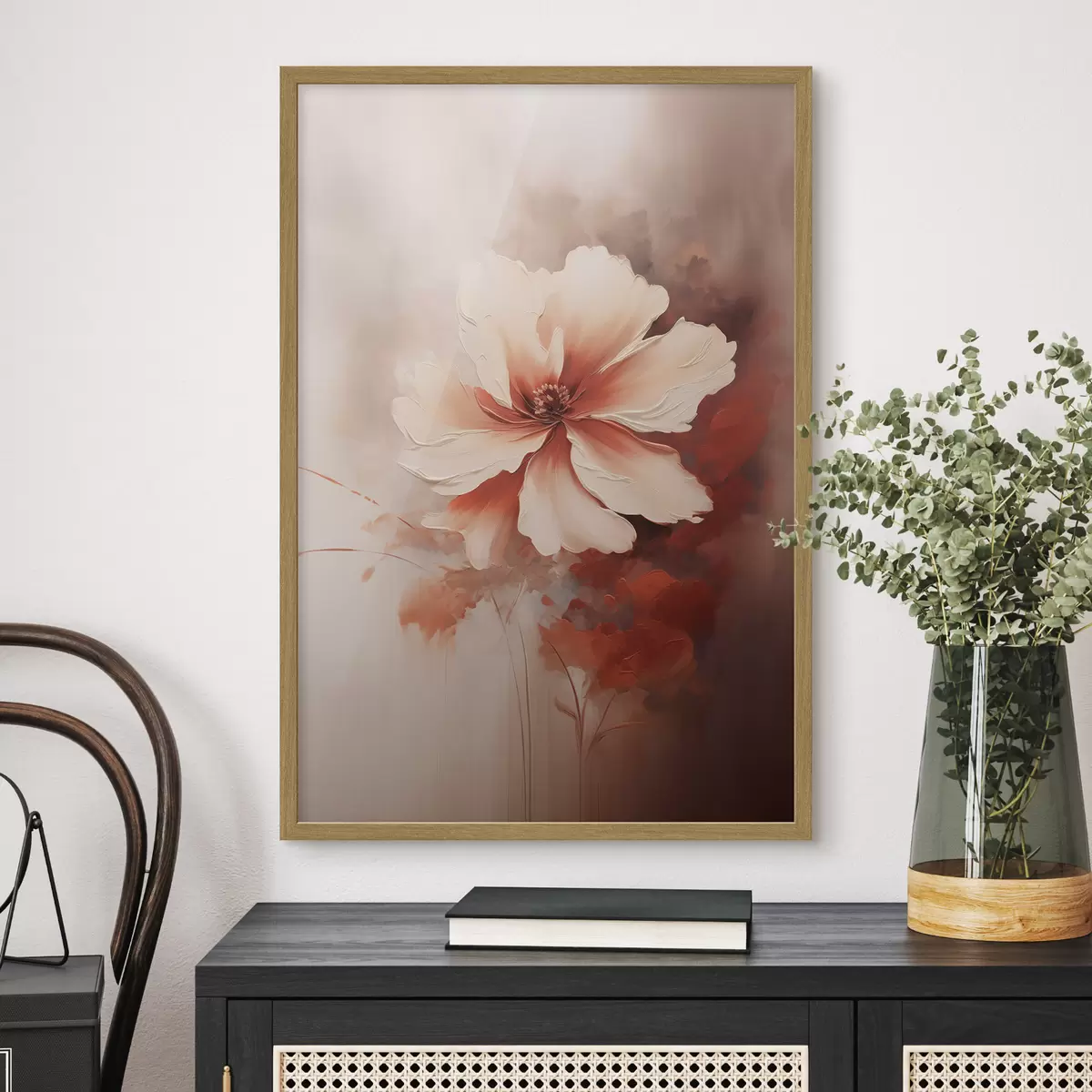 Poster Delicada flor de coral blanco sobre un fondo difuminado, al estilo de una pintura al óleo. f46938
