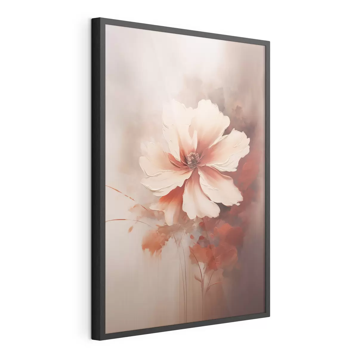 Poster Delicada flor de coral blanco sobre un fondo difuminado, al estilo de una pintura al óleo. f46938