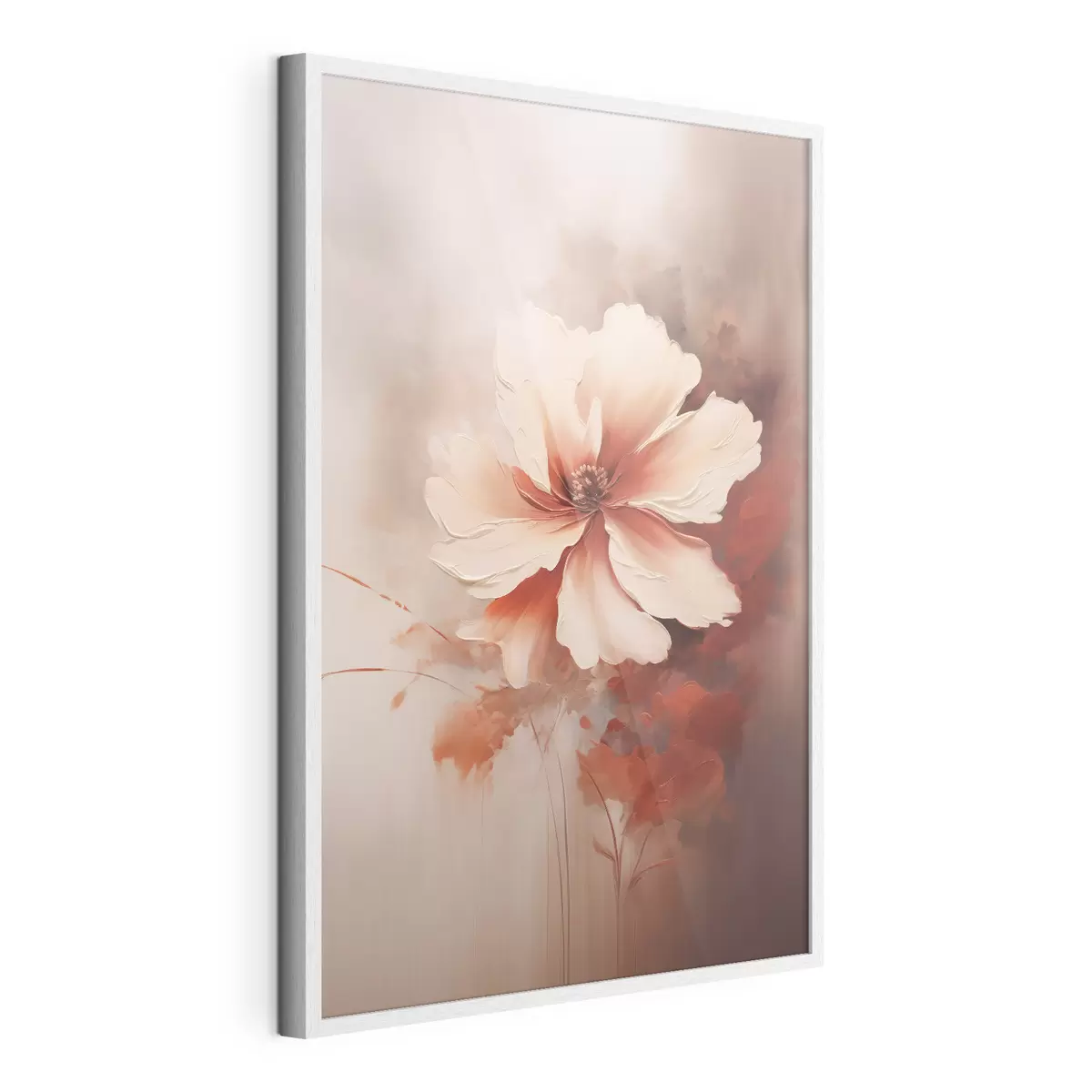 Poster Delicada flor de coral blanco sobre un fondo difuminado, al estilo de una pintura al óleo. f46938