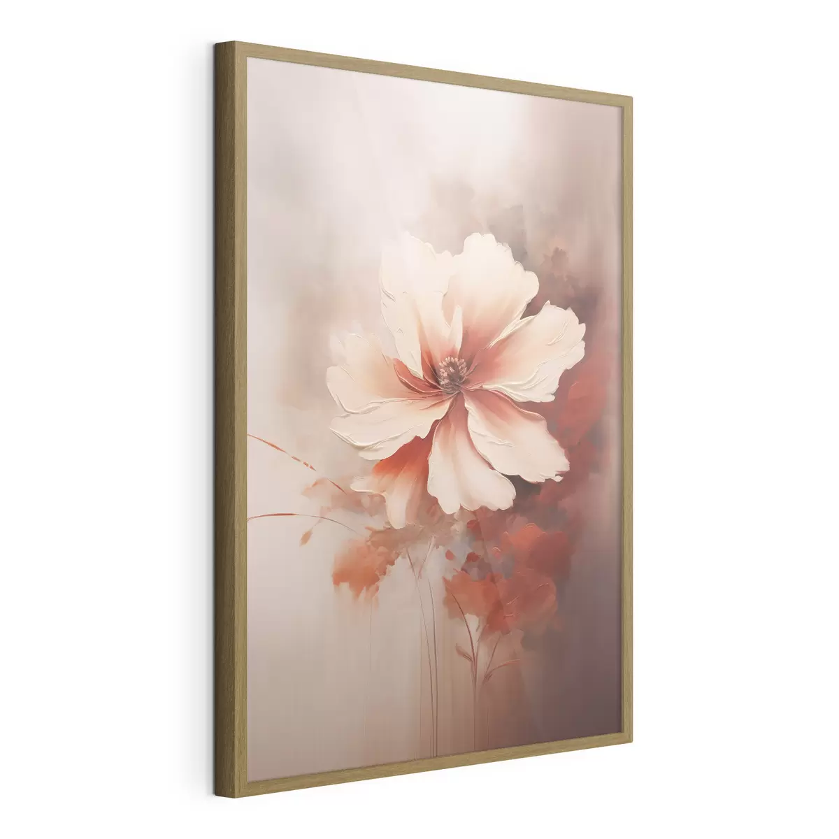 Poster Delicada flor de coral blanco sobre un fondo difuminado, al estilo de una pintura al óleo. f46938