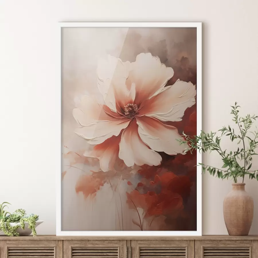 murales de pared Primer plano de una flor de coral blanco sobre un fondo difuminado, al estilo de una pintura al óleo. f46939