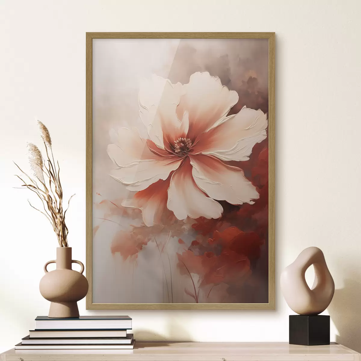 Poster Primer plano de una flor de coral blanco sobre un fondo difuminado, al estilo de una pintura al óleo. f46939