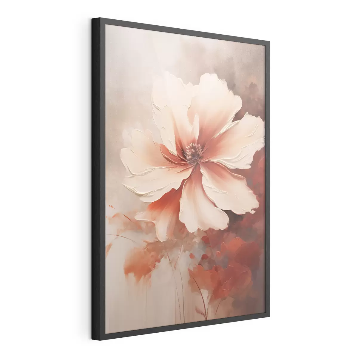 Poster Primer plano de una flor de coral blanco sobre un fondo difuminado, al estilo de una pintura al óleo. f46939