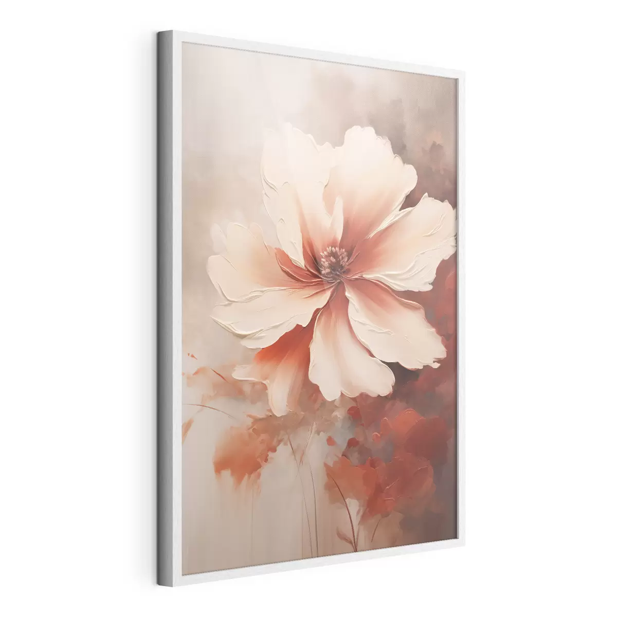 Poster Primer plano de una flor de coral blanco sobre un fondo difuminado, al estilo de una pintura al óleo. f46939