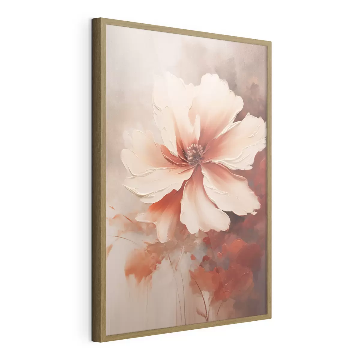 Poster Primer plano de una flor de coral blanco sobre un fondo difuminado, al estilo de una pintura al óleo. f46939