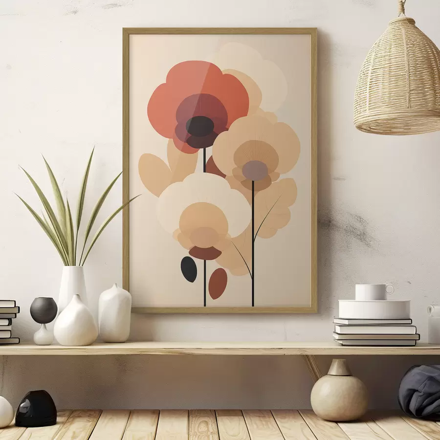 murales de pared Flores abstractas en una cálida paleta de tonos beige con un estilo minimalista. f46942