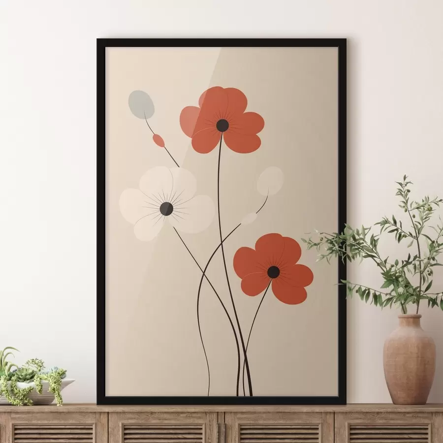 murales de pared Composición abstracta con tallos finos y formas sencillas en un estilo minimalista. f46943