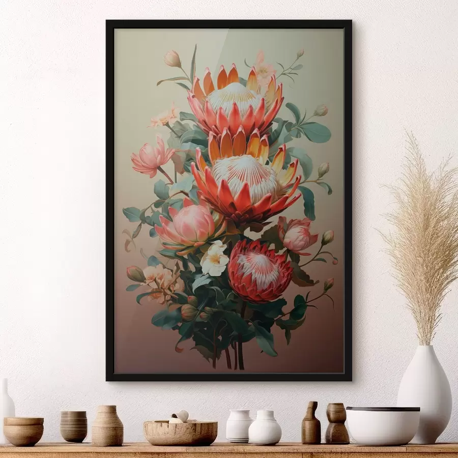 murales de pared Composición con grandes proteas en un estilo pictórico digital moderno. f46947
