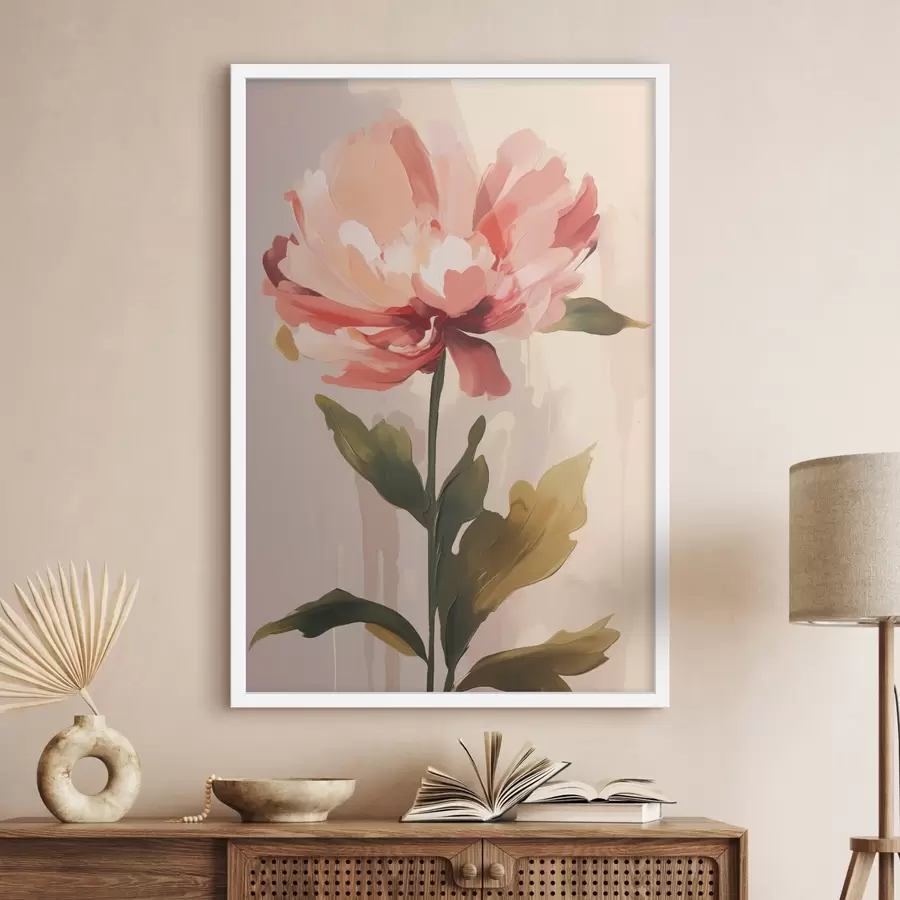 murales de pared Peonía con pétalos de color rosa coral en un estilo de ilustración de arte moderno. f46948