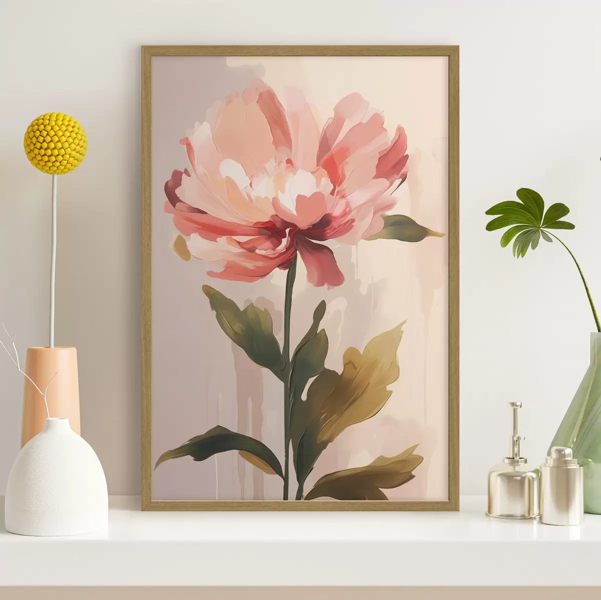 Poster Peonía con pétalos de color rosa coral en un estilo de ilustración de arte moderno. f46948