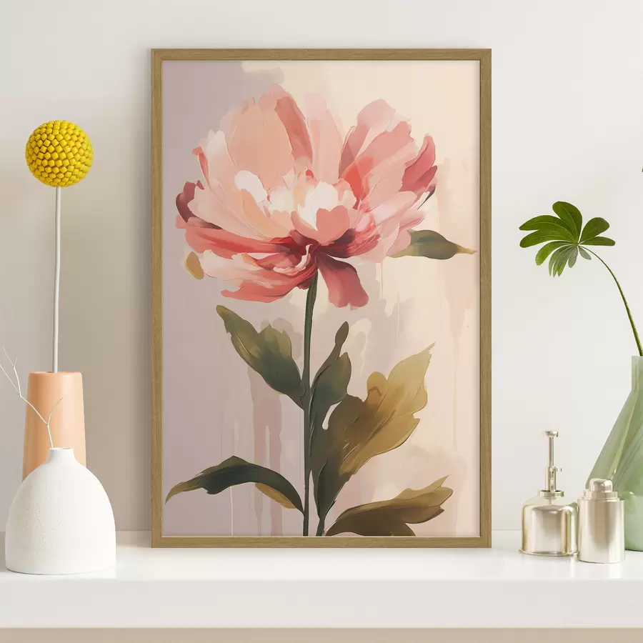 murales de pared Peonía con pétalos de color rosa coral en un estilo de ilustración de arte moderno. f46948