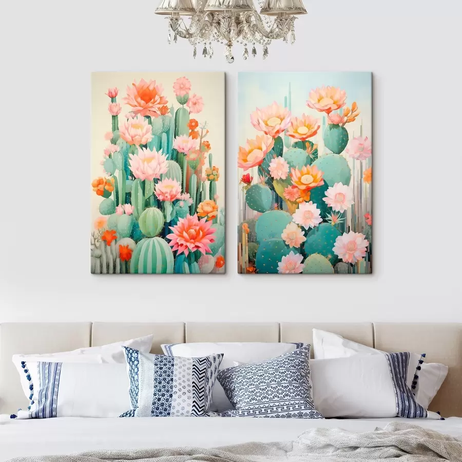 murales de pared Cactus con flores grandes, una paleta de colores pastel y una sensación de calma. m01086