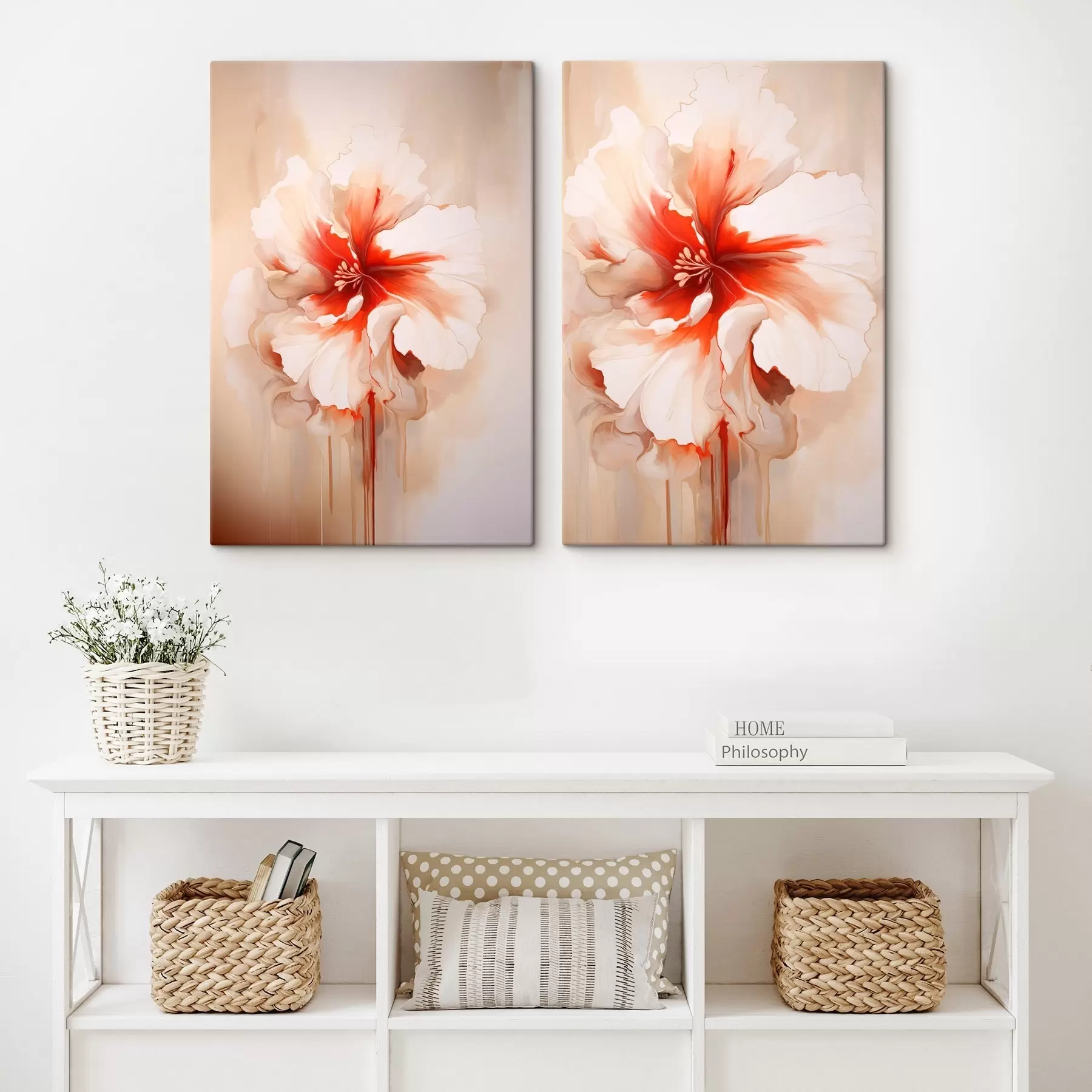 murales de pared Pétalos de coral blanco sobre un fondo abstracto, composición tranquila. m01089