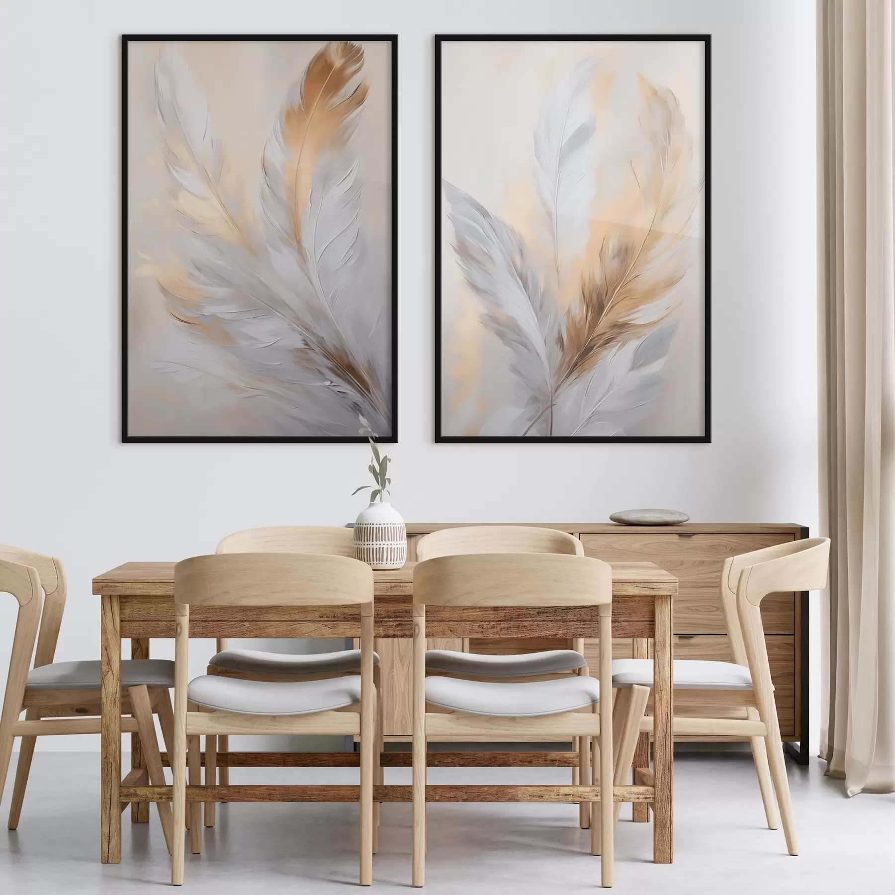 murales de pared Plumas con detalles en naranja, composición minimalista con textura, arte moderno d00828