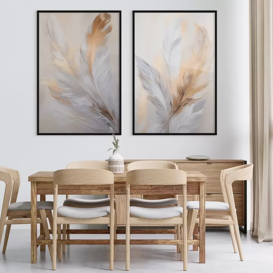 murales de pared Plumas con detalles en naranja, composición minimalista con textura, arte moderno d00828