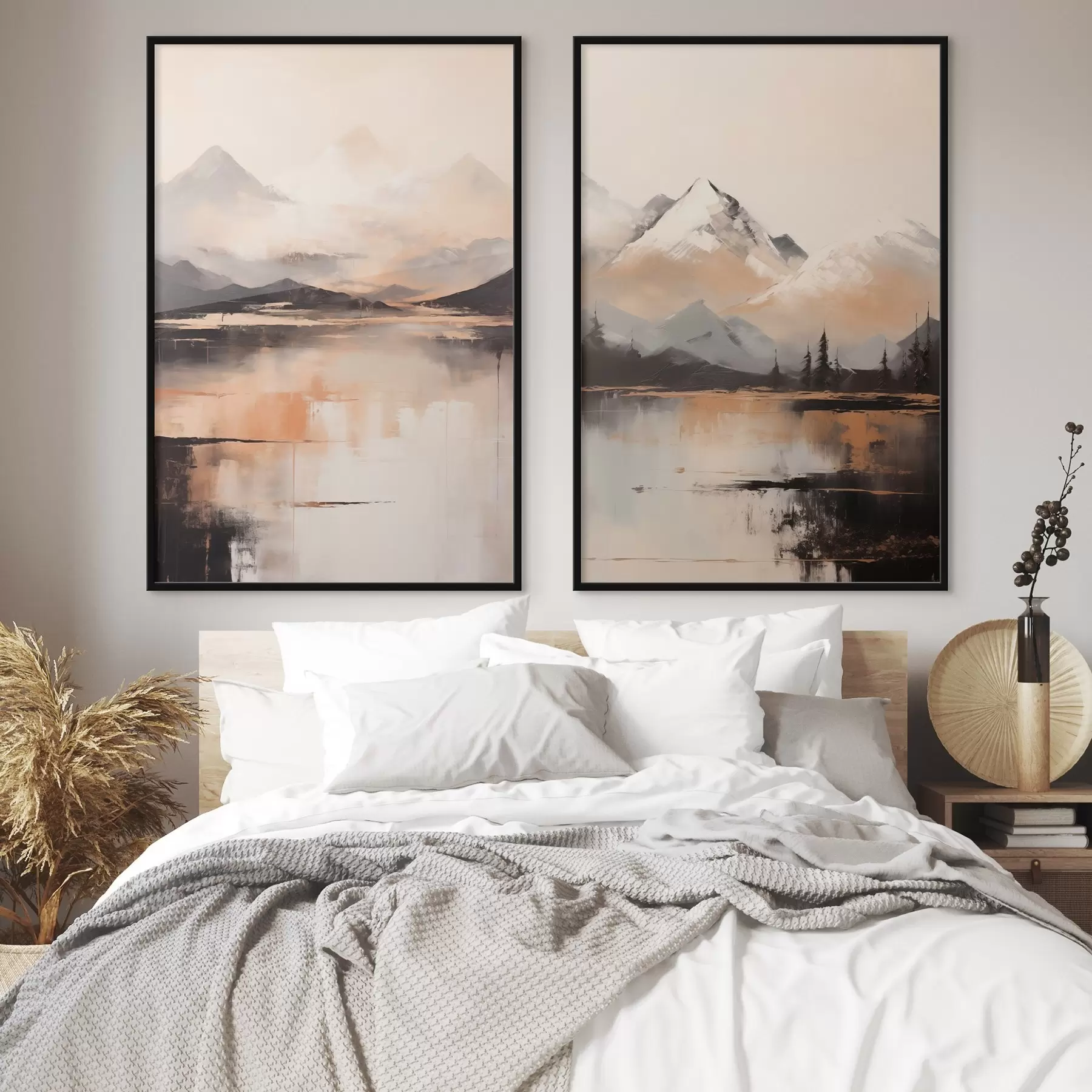 murales de pared Una pintura con textura paisajística que imita montañas y un lago d00831