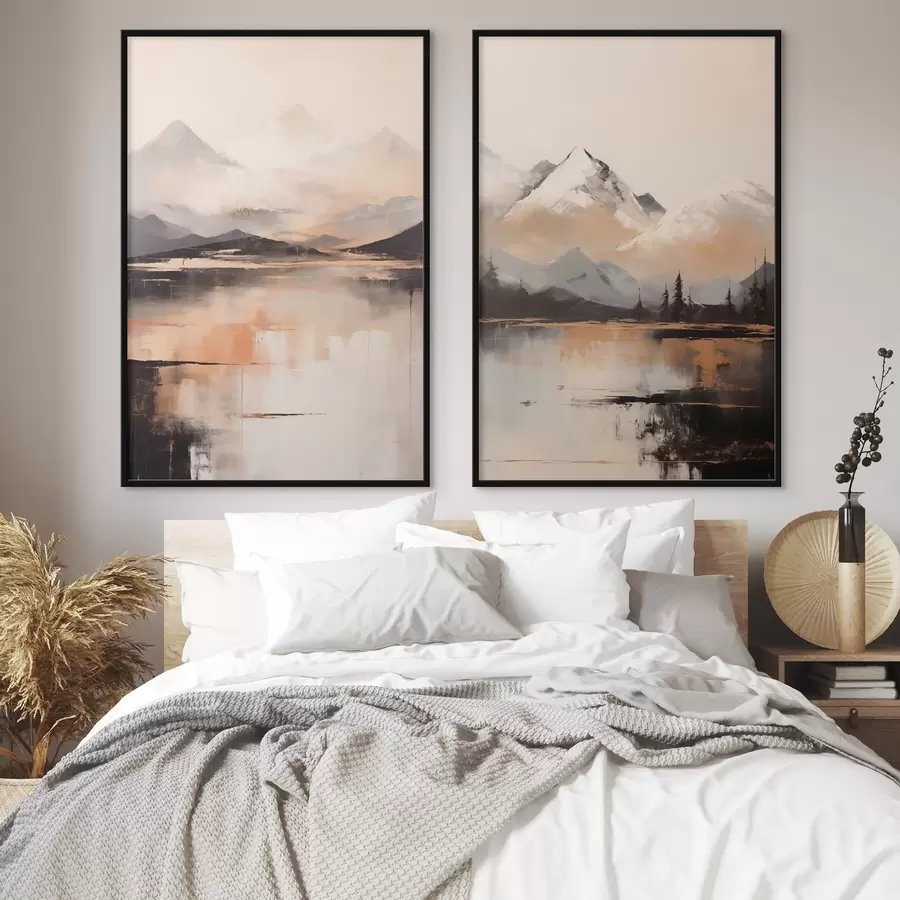 murales de pared Una pintura con textura paisajística que imita montañas y un lago d00831