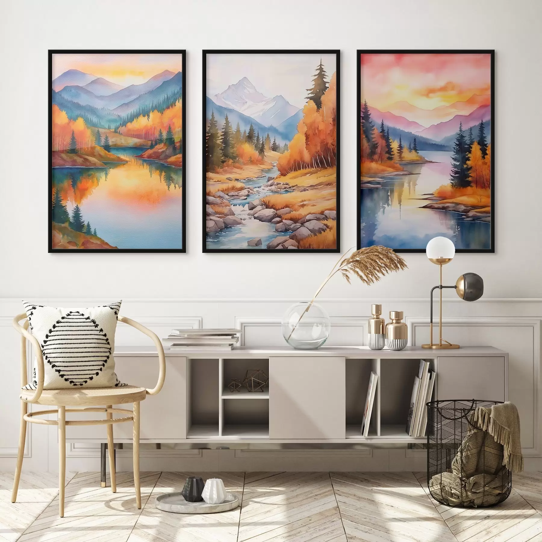 murales de pared Paisaje montañoso otoñal en cálidos tonos crepusculares d00930